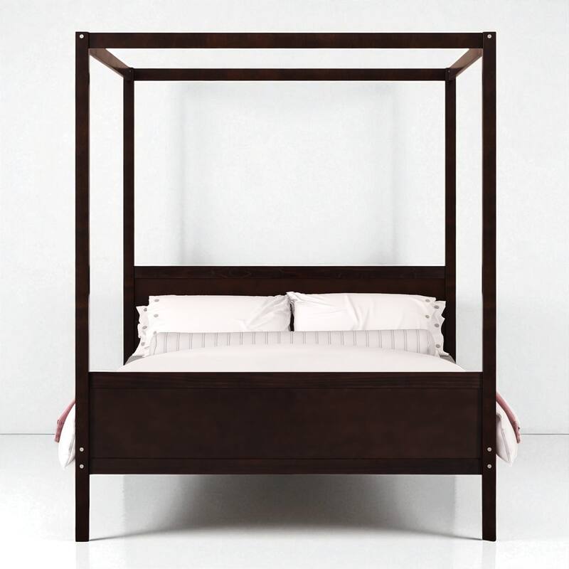 Queen Size Wooden Canopy Platform Bed with Headboard and Footboard, Slat Support, Underbed Storage