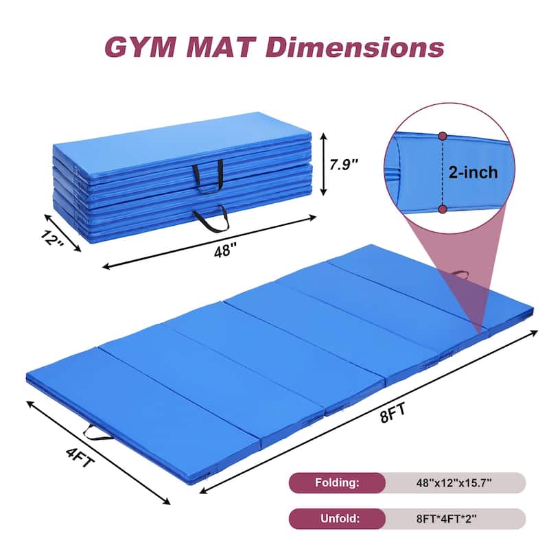 Zenova Gymnastics Mat 4FT x 8F Folding Exercise Mat 6 Panel Thick Tumbling Mats - 8FT