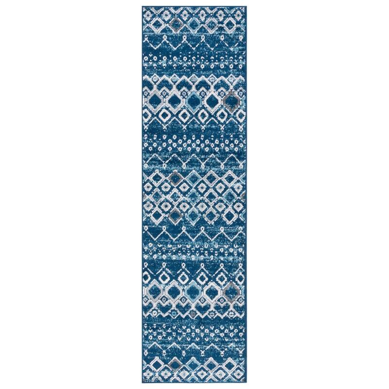 SAFAVIEH Amsterdam Iskra Moroccan Boho Rug - 2'3" x 10' Runner - Navy/Beige