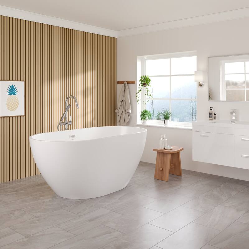 Eviva Opal Glossy White Acrylic Oval Freestanding Bathtub
