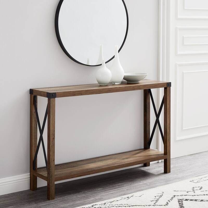 Middlebrook Kujawa 46-inch Wide X-frame Farmhouse Entry Table - Rustic Oak