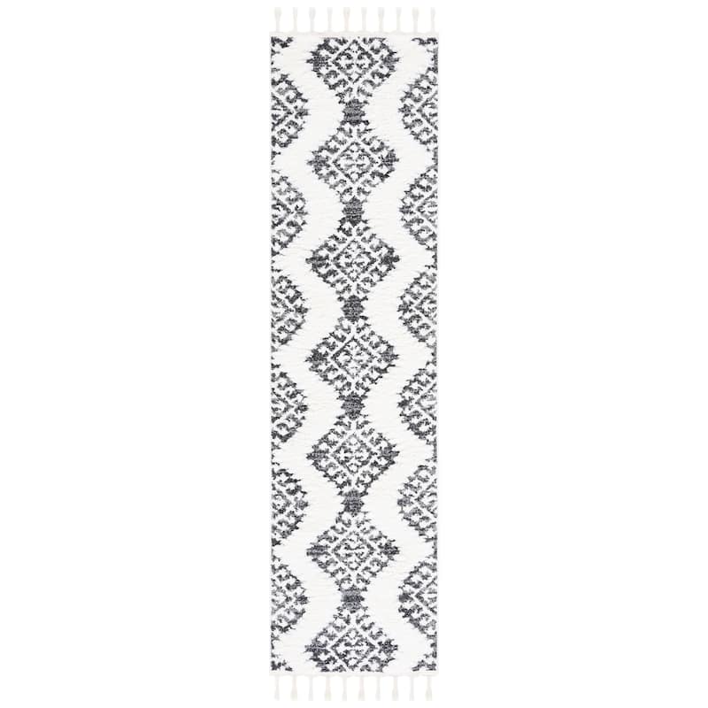 SAFAVIEH Moroccan Tassel Shag Berneice Boho Tribal 2-inch Thick - 2' 3" x 8' - Dark Grey/Ivory