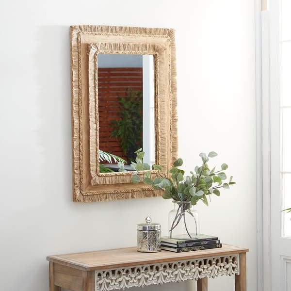 slide 1 of 7, Brown Wood Bohemian Wall Mirror 36 x 26 x 1 - 26 x 1 x 36