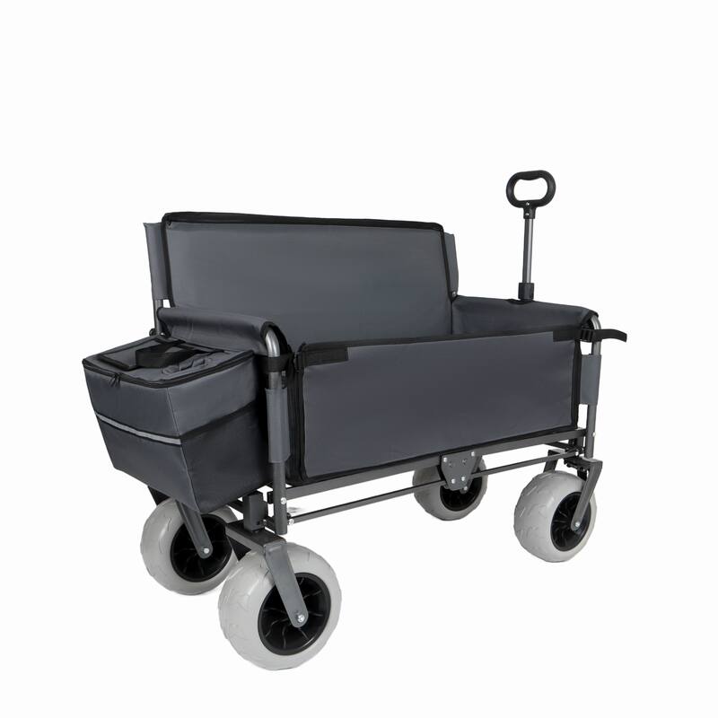 3-in-1 Folding Wagon with Bench Seat-Includes 1 ice pack, 500lbs Capacity, 9"x4" Beach Tires for Camping & Beach