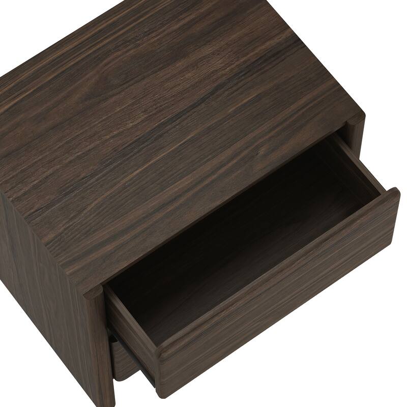 Walnut Brown Nightstand with 2 Drawers, Minimalist Design for Bedroom