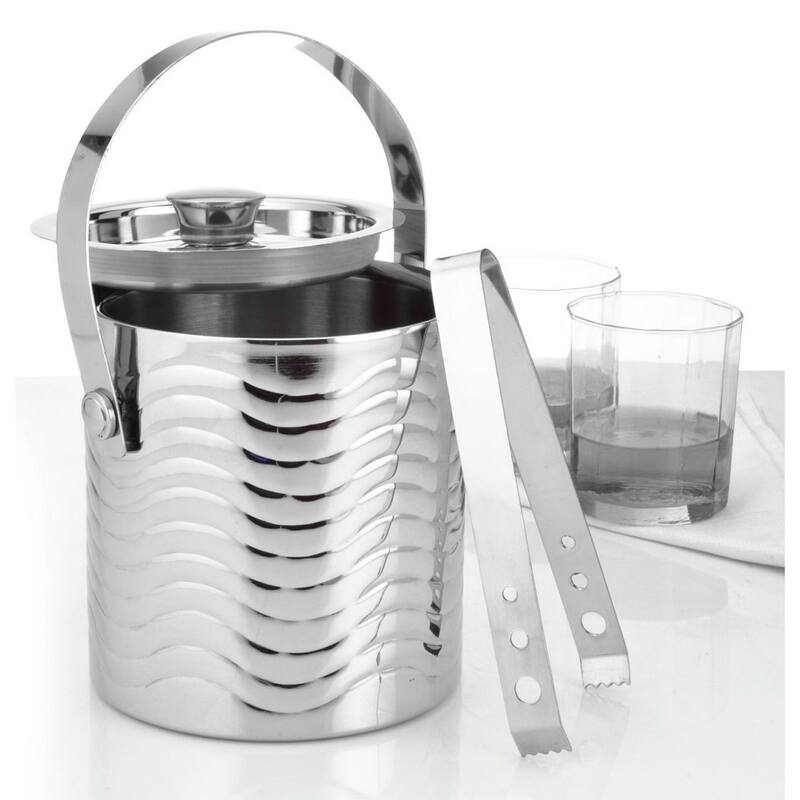 Sol Living Ice Bucket Double Wall Stainless Steel with Lid and Tongs