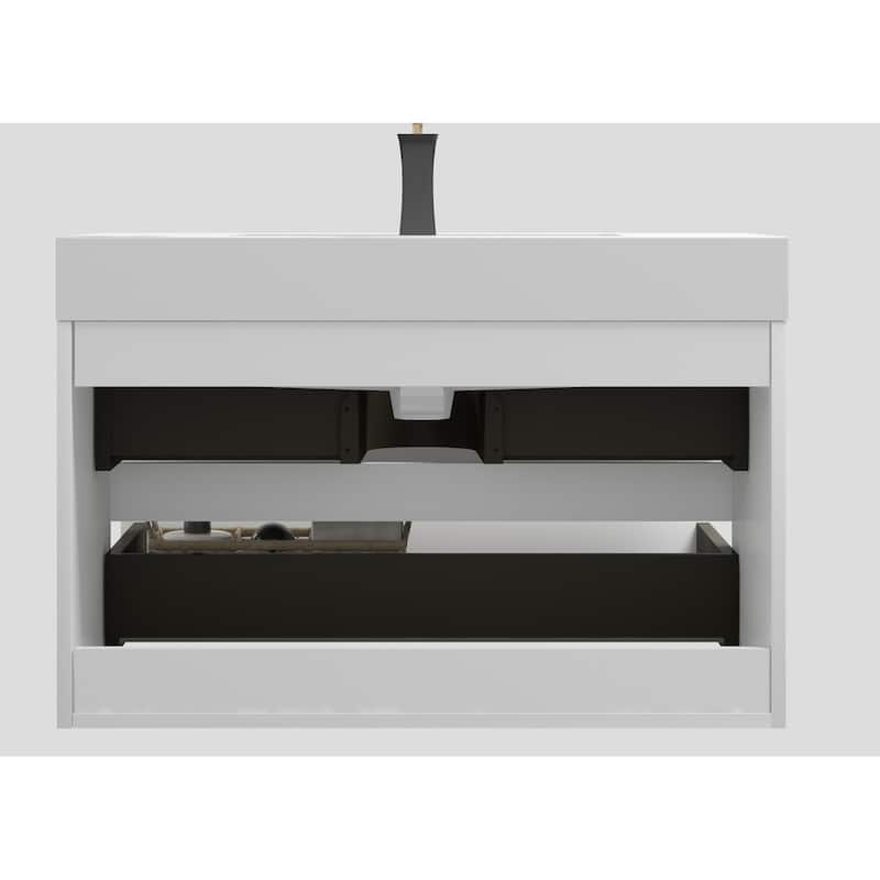 GDFStudio - Naomi Modern Floating Bathroom Vanity with Silent Drawers and Pre-Assembled One-Piece Sink