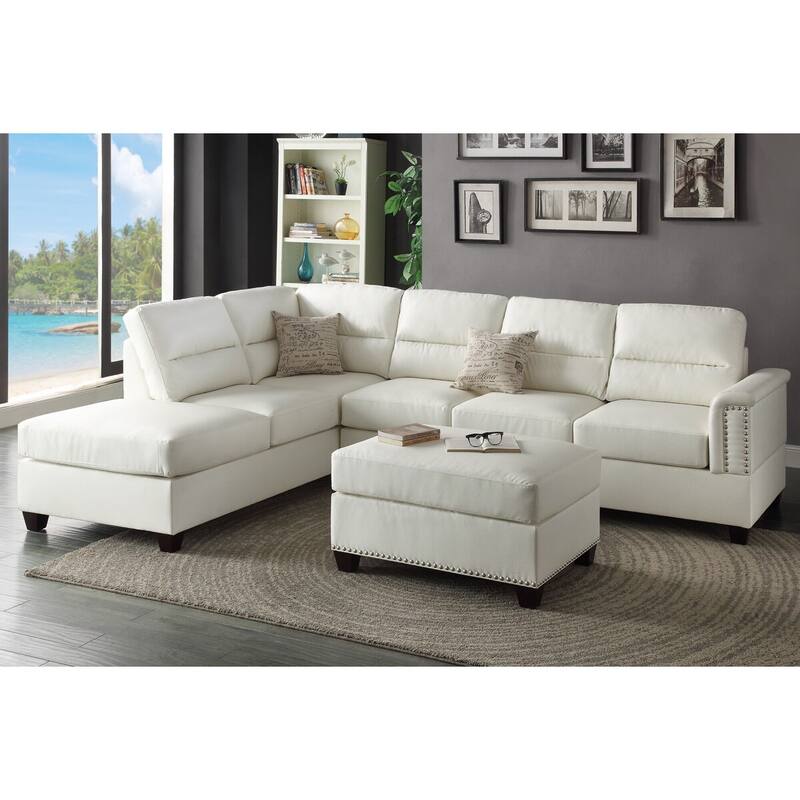 Bobkona Toffy Left or Right Hand Chaise Sectional with Ottoman Set