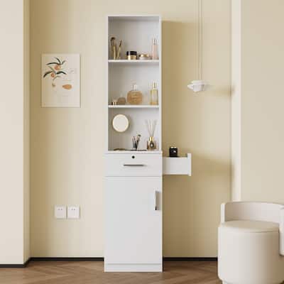Vanity Desk with multi-layer storage and drawers,with hair dryer holder
