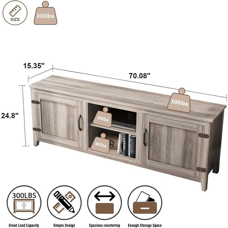 Wood Storage Cabinet Media Console for TVs up to 80"