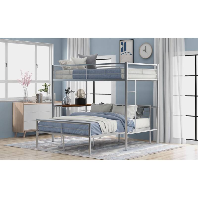 Twin-Full Bunk Bed with Desk and Storage, Heavy-Duty Metal Frame, Easy Assembly