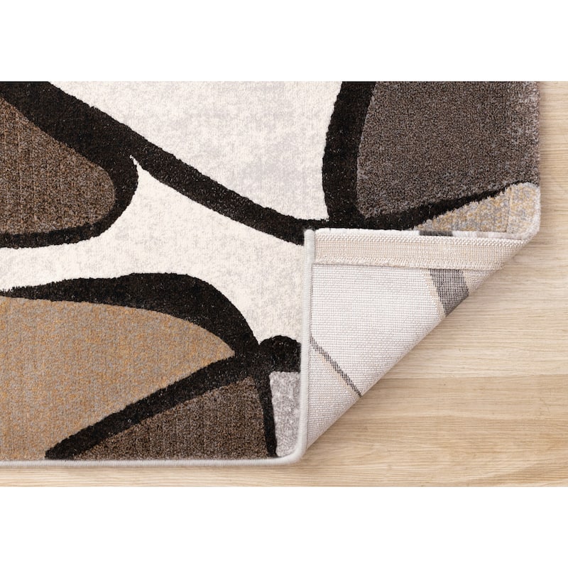 Brown Grey White Beige Abstract Geometric Area Rug