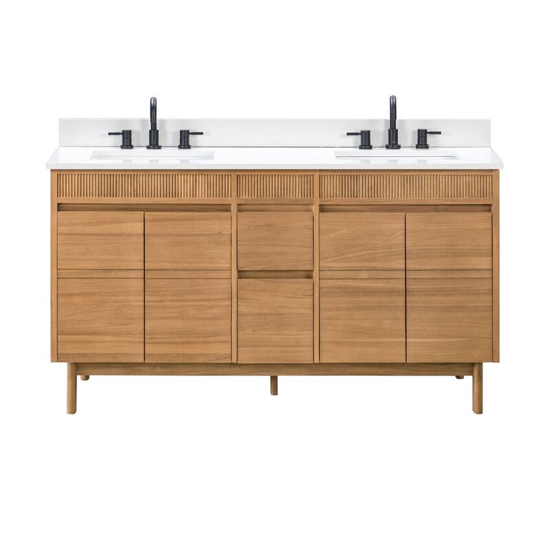 Avanity Kayla Bathroom Vanity in Natural Teak with White Engineered Stone Top
