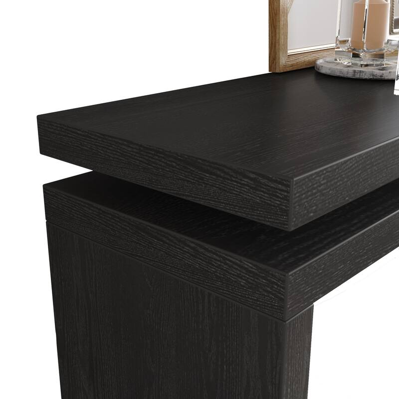 Retro Wooden Entryway Table with Double Board Suspension Design, Solid Wood & MDF, Sofa Table for Living Room