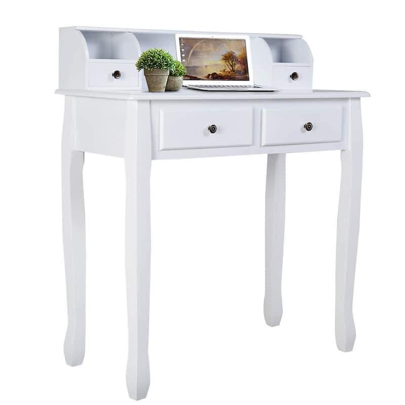 White Vanity Makeup Dressing Table with 4 Drawers - 31.5'' x 16'' x 37'' (L x W x H)