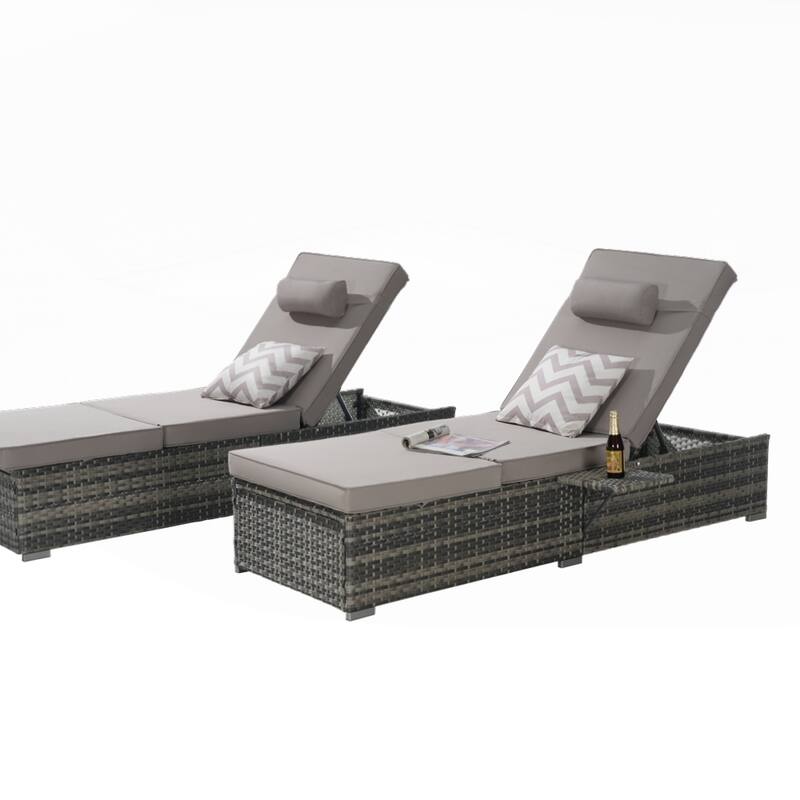 Outdoor Chaise Lounge Chair Set of 2 with Storage