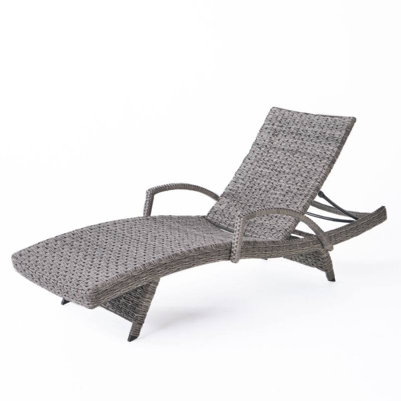 2-Piece Outdoor Wicker Lounge Chair with Armrests, All-Weather Patio Chaise Chair Rattan Recliner, No Cushion Needed