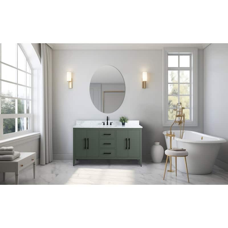 Vanity Art 60" Single Sink Bathroom Vanity Cabinet with Engineered Marble Countertop - 60"/Matte Black Handle - Vintage Green