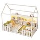 preview thumbnail 28 of 34, Kids Twin Floor Bed with Roof Frame and LED Light, Wooden House Bed with Bookshelf Storage and Guardrails