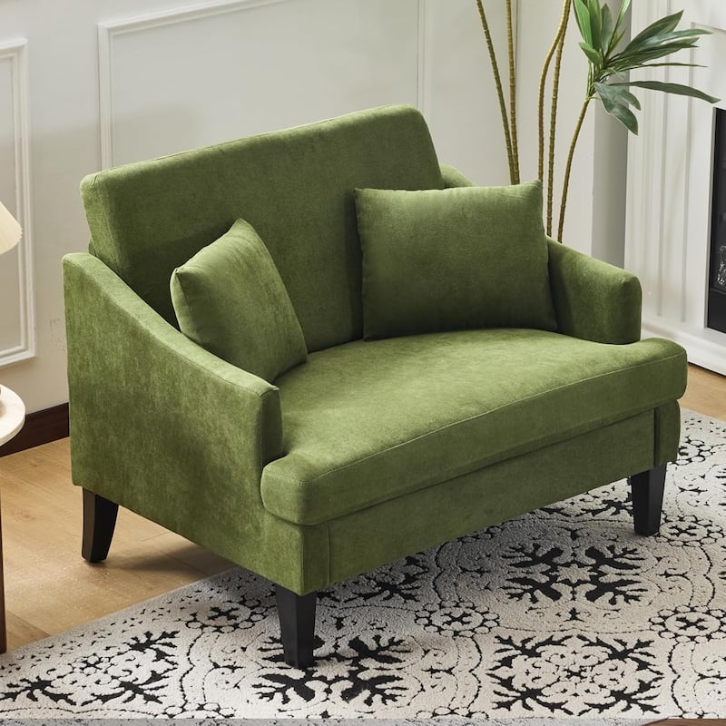 Bezseller Modern Oversized Accent Chair, 33.5'' Wide Seat Upholstered Armchair with Wood Legs and 2 Pillows