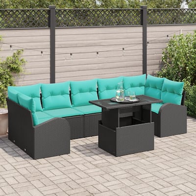 vidaXL 8 Piece Garden Sofa Set with Cushions Black Poly Rattan - 113.8×48.8×27.2