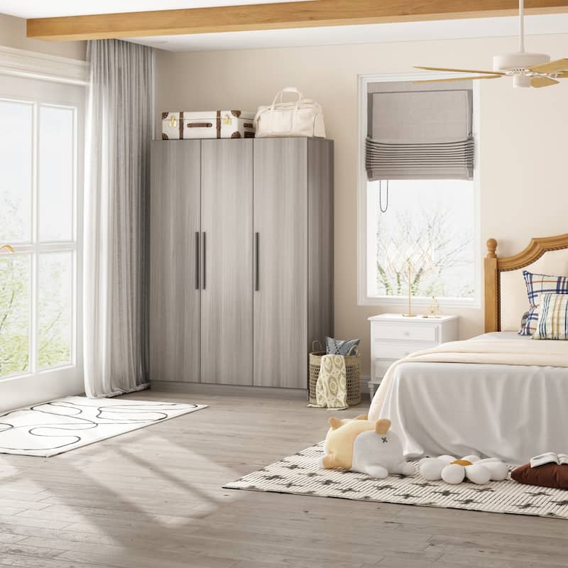 Wardrobe Armoire Wooden Closet Cabinet 6 Storage Cube and Hanging Rod