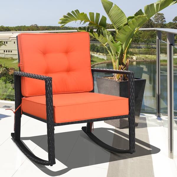Shop Costway Patio Rattan Rocker Chair Outdoor Glider Wicker Rocking Chair Overstock 29868408