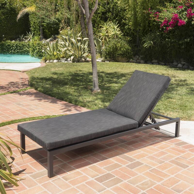 Outdoor aluminum frame chaise lounge with polyester cushions