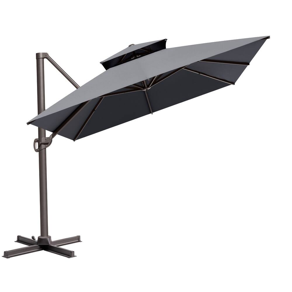 Outdoor 10X12.5 FT Dual Top Patio Offset Umbrella 360 degrees Rotation