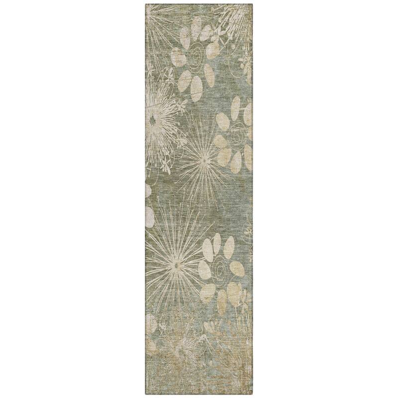 Machine Washable Indoor/ Outdoor Floral Geo Chantille Rug