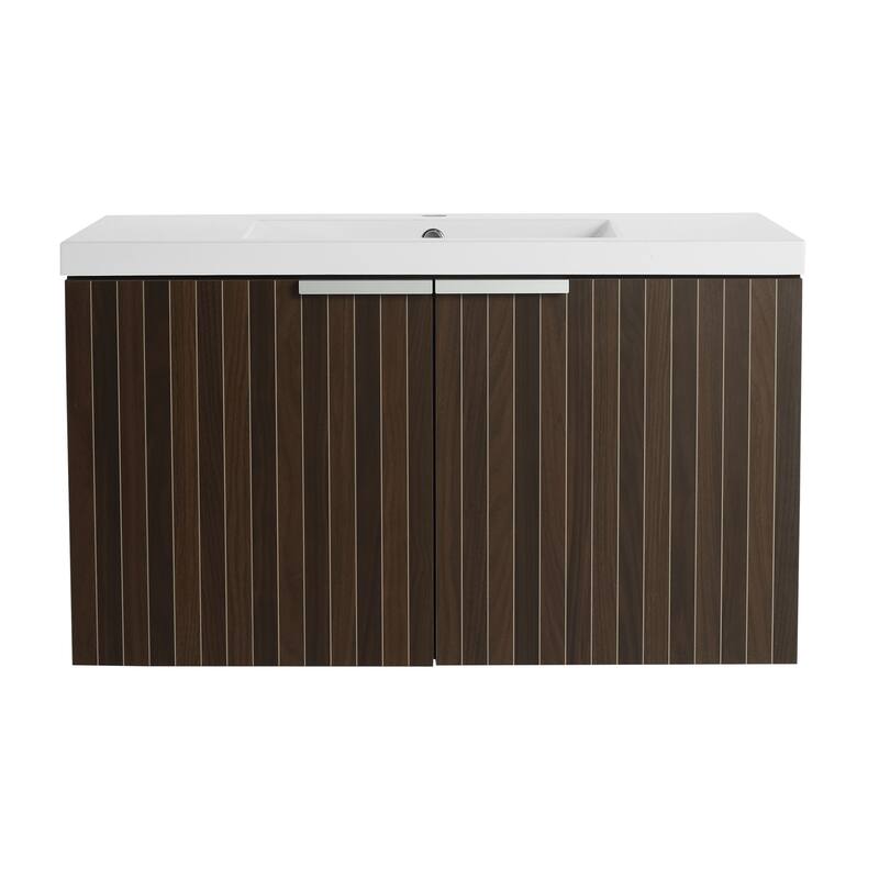 48in Bathroom Vanity with Resin Sink, Soft Close Hinges, 3 Doors, Eco-Friendly Design, Wall-Mounted Floating Cabinet