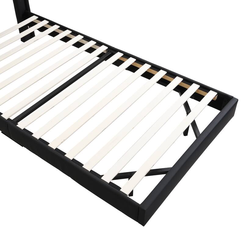 Twin Upholstered Platform Bed with LED Lights, Storage Headboard & USB Ports