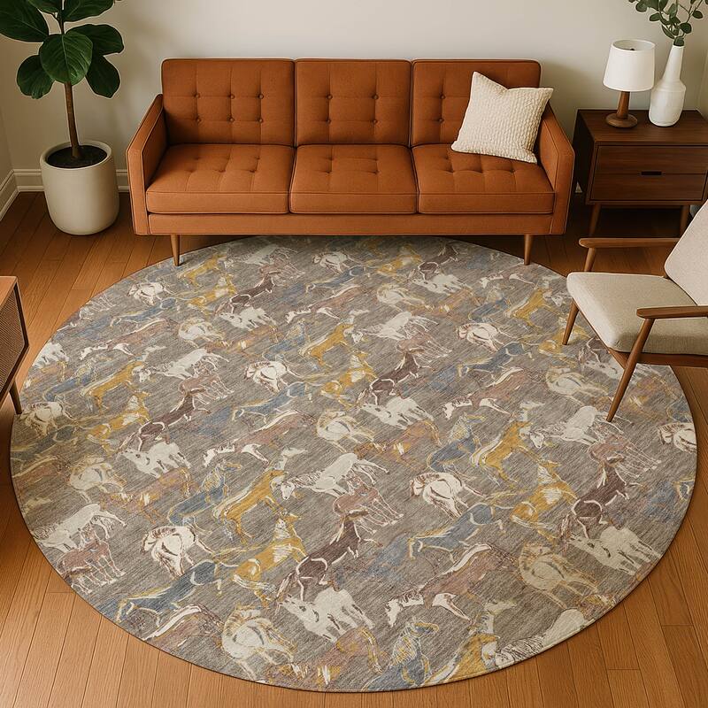 Machine Washable Indoor/ Outdoor Horse Herd Chantille Rug