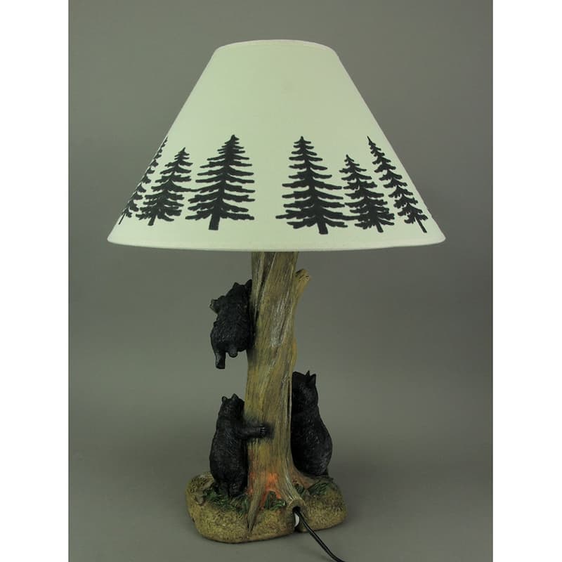 Black Bears Climbing Pine Tree Rustic Table Lamp With Nightlight Base - 20.5 X 13.5 X 13.5 inches