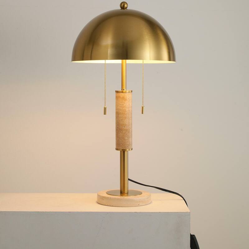 Dome Metal with Marble Base LED Table Lamp Classic Glam Bedside Lamp - 23-Inch - Gold