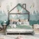 preview thumbnail 6 of 7, Wooden Full Size Platform Bed Frame, Modern Full Kids Bed Frame with House-shaped Headboard, Solid Wood Full Bedframe