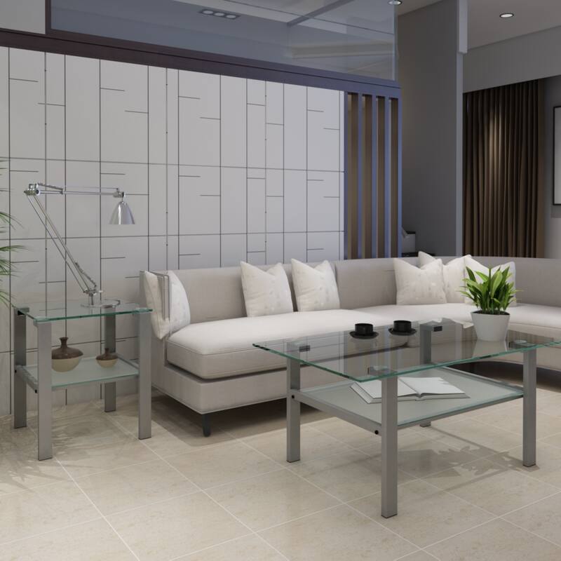 Glass two layer tea table, small round table, bedroom corner table, living room white side table(White)