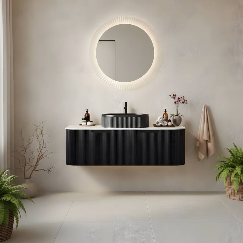 Wall Mounted Bathroom Vanity with Black Oval Ceramic Basin