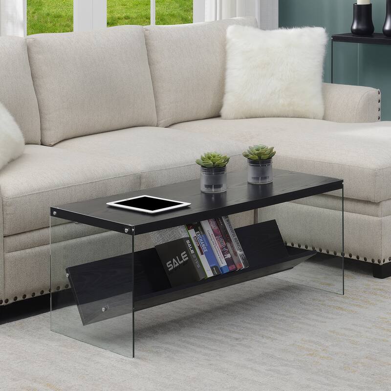 Convenience Concepts SoHo Glass Coffee Table with Shelf - Black/Glass