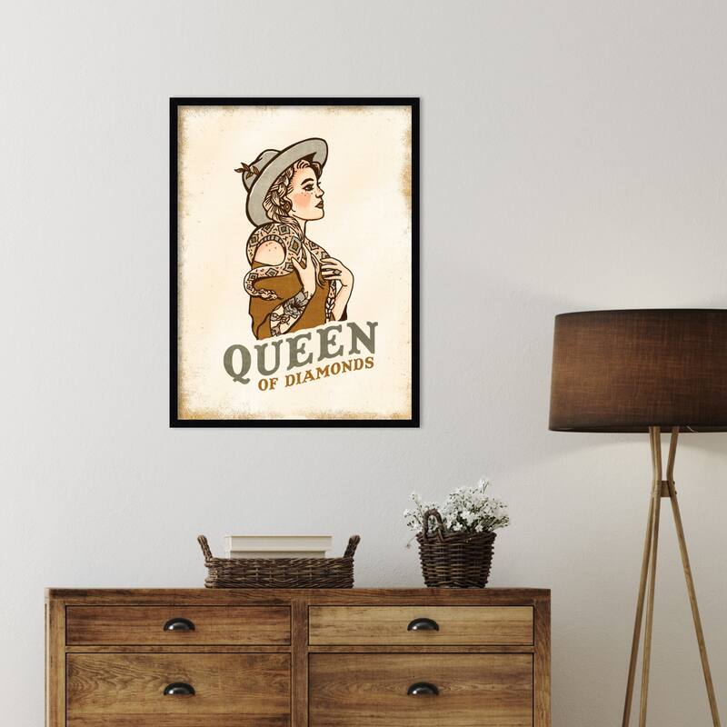 Queen of Diamonds No. 2 by The Whiskey Ginger Wood Framed Wall Art Print - Svelte Noir Black
