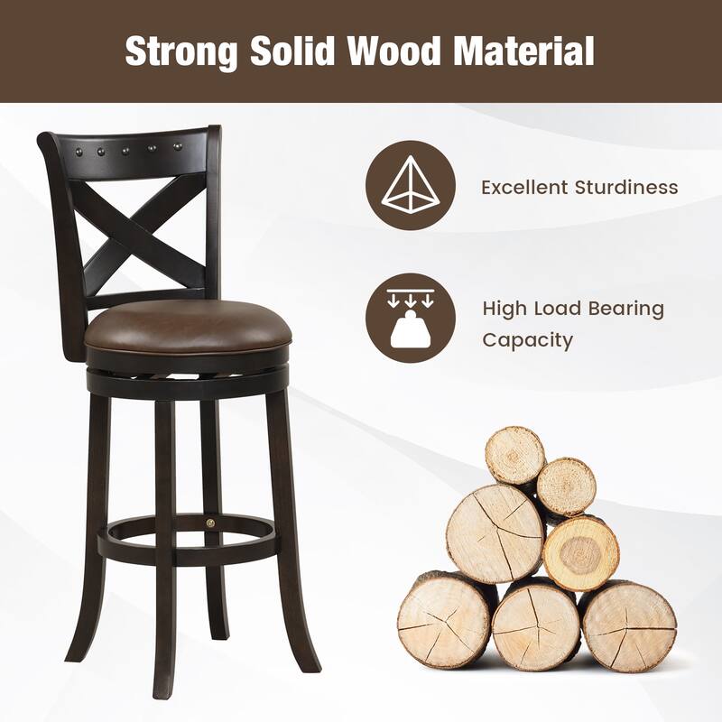 Swivel Bar Stool with Curved Backrest PU Leather Seat and Footrest
