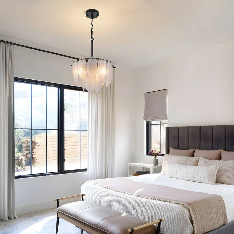 Starsky Modern 3-Light Tiered Feather-Shaped Glass Chandelier - Black