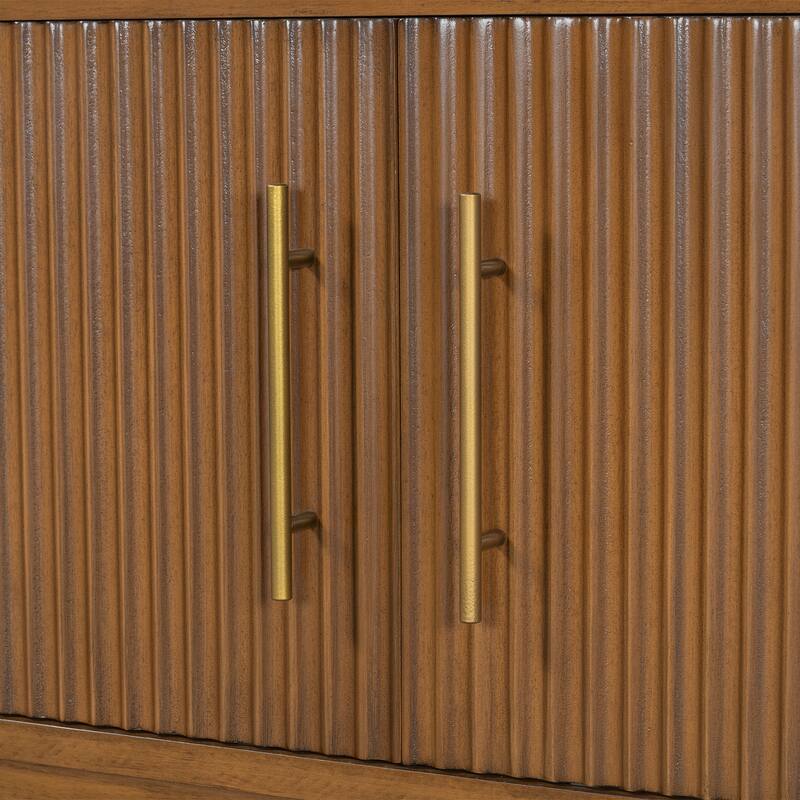 TV Stand Media Console with Fluted Door Cabinets, Solid Wood Legs