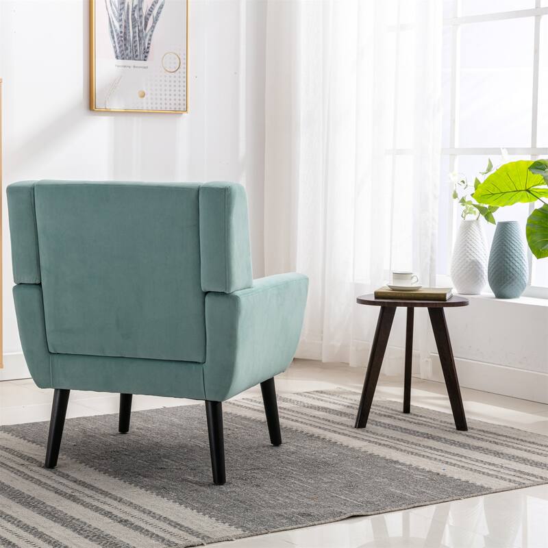 Mint Green Velvet Modern 29.53" Upholstered Buttons Tufted Accent Chair with Black Solid Wood Legs