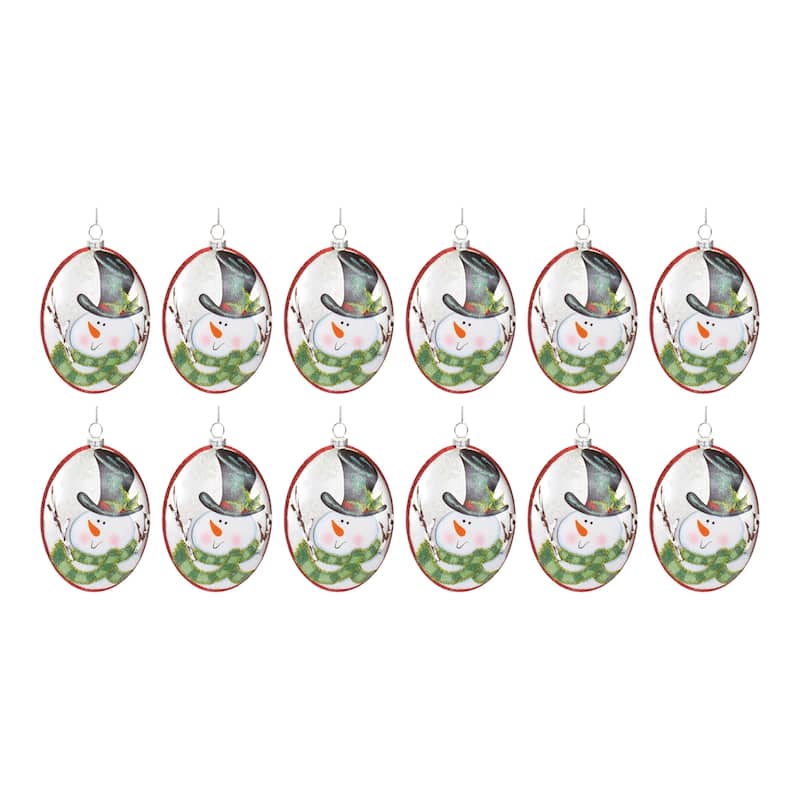 Glass Snowman Disc Ornament (Set of 12)