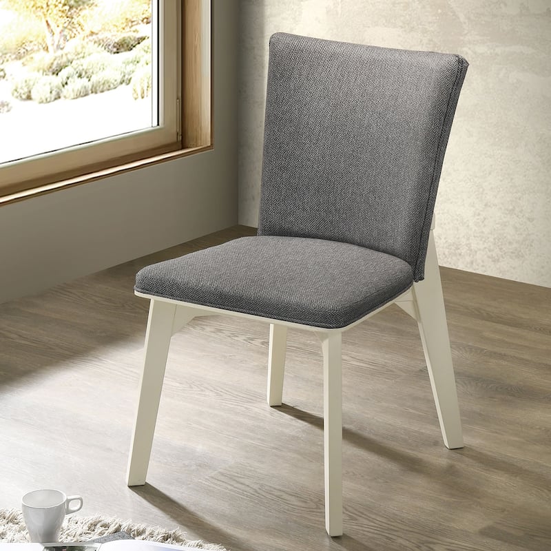 Set of 2 Upholstered Dining Side Chairs in Grey and Distressed White