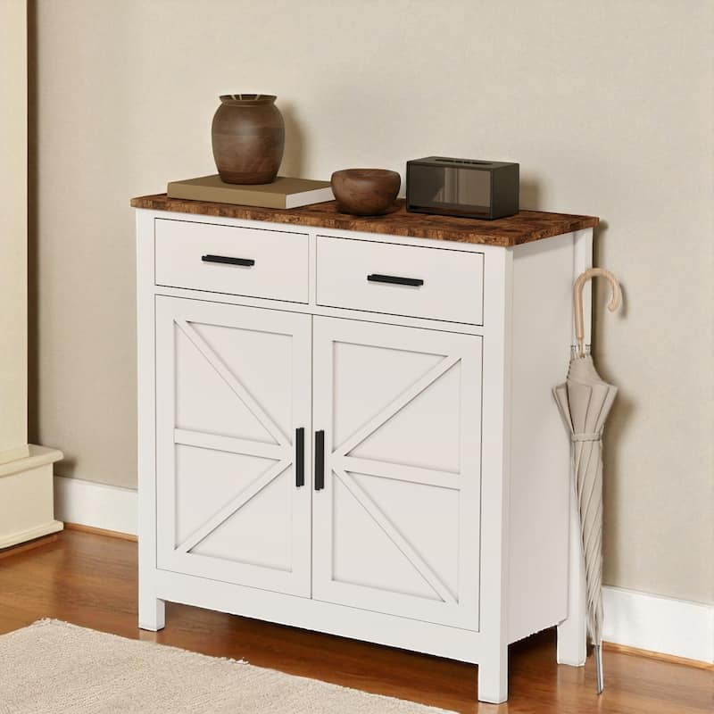 Modern Farmhouse Kitchen Sideboard with 2 Drawers and Double Doors, Buffet Storage Cabinet Coffee Bar for Dining Room.