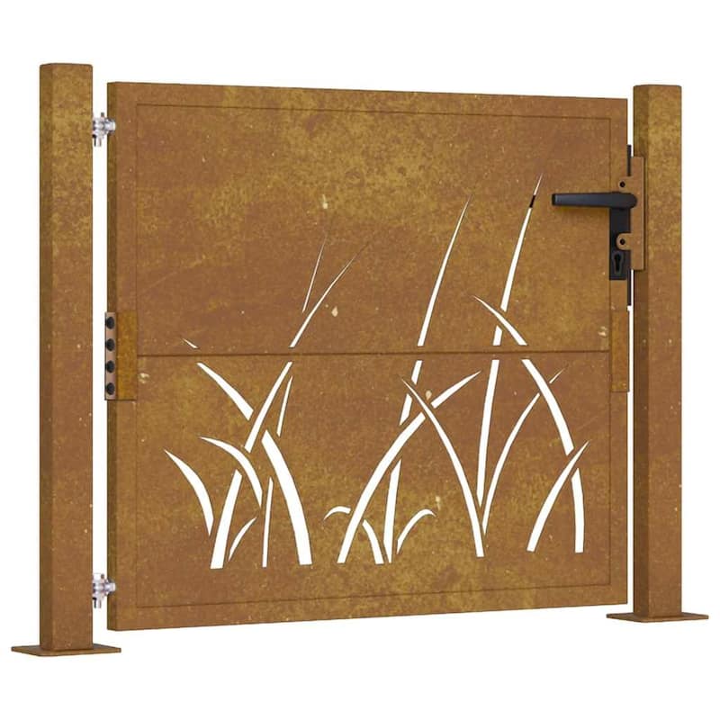 vidaXL Garden Gate Decorative Door Outdoor Fence Corten Steel Grass Design - 43.3 x 41.3"