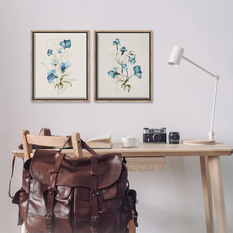 Stupell Blue Botanical Herbs Framed Floater Canvas Wall Art Design By Susan Jill (Set of 2)