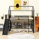 preview thumbnail 2 of 10, Twin Size House Metal Loft Bed with Iron Mesh Shelves, Slide & Storage Compartments, Sturdy Playhouse Bed for Kids' Room, Black
